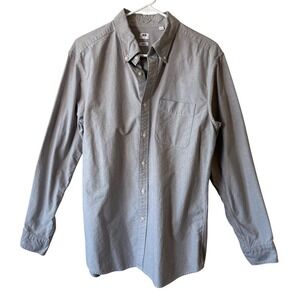 Uniqlo Slim Fit Oxford Shirt Mens Large Grey Long Sleeve Button Down Office
